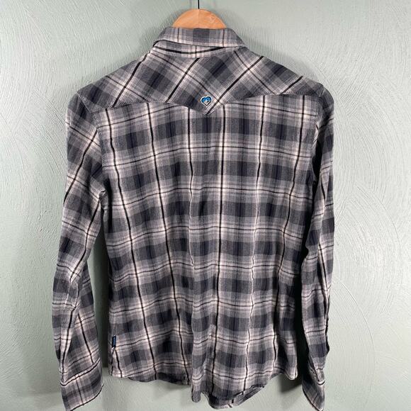 Kuhl Women's Medium Long Sleeve Pearl Snap Button Down Shirt Black Plaid - Picture 9 of 9